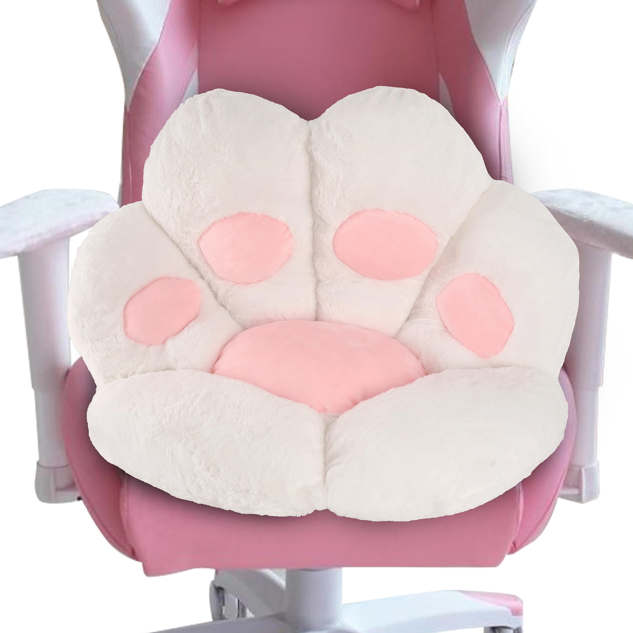 FlyGulls Cat Paw Cushion Kawaii Cat Pillow for Computer Gaming Chair Comfy Cat Paw Seat Cushion for Office Chairs Cute Cat Plush Pillow for Room Decor (White, 31.5 x 27.5 Inch)