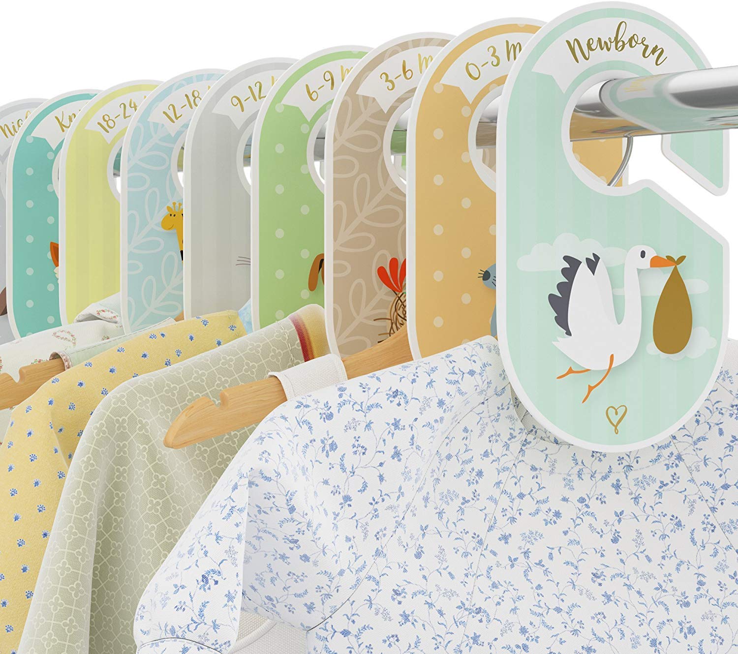 Baby Wardrobe Dividers - 18 x Closet organiser hangers - Arrange clothes by clothing type size or age - Perfect baby shower nursery gift set for expecting mothers by Cozy Hedgehog