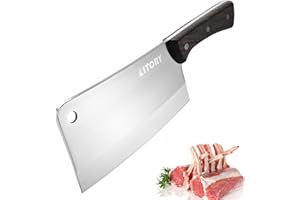 KITORY Fine-grinded Meat Cleaver 7" - Chinese Chefs` Bone Chooper Kitchen Knife - High Carbon Stainless Steel, Full Tang, Wen