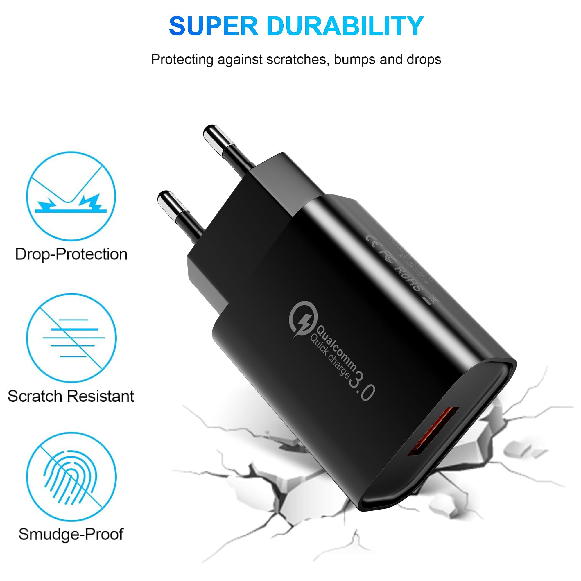 2 Stück USB Ladegerät Stecker, 18W Quick Charge 3.0 Schnellladegerät Netzteil 3A Ladeadapter für Samsung Galaxy S23/S22/S21/S20/S10/S9/S8/A54/A13, iPhone, iPad, Huawei, Xiaomi, HTC, LG und mehr 8