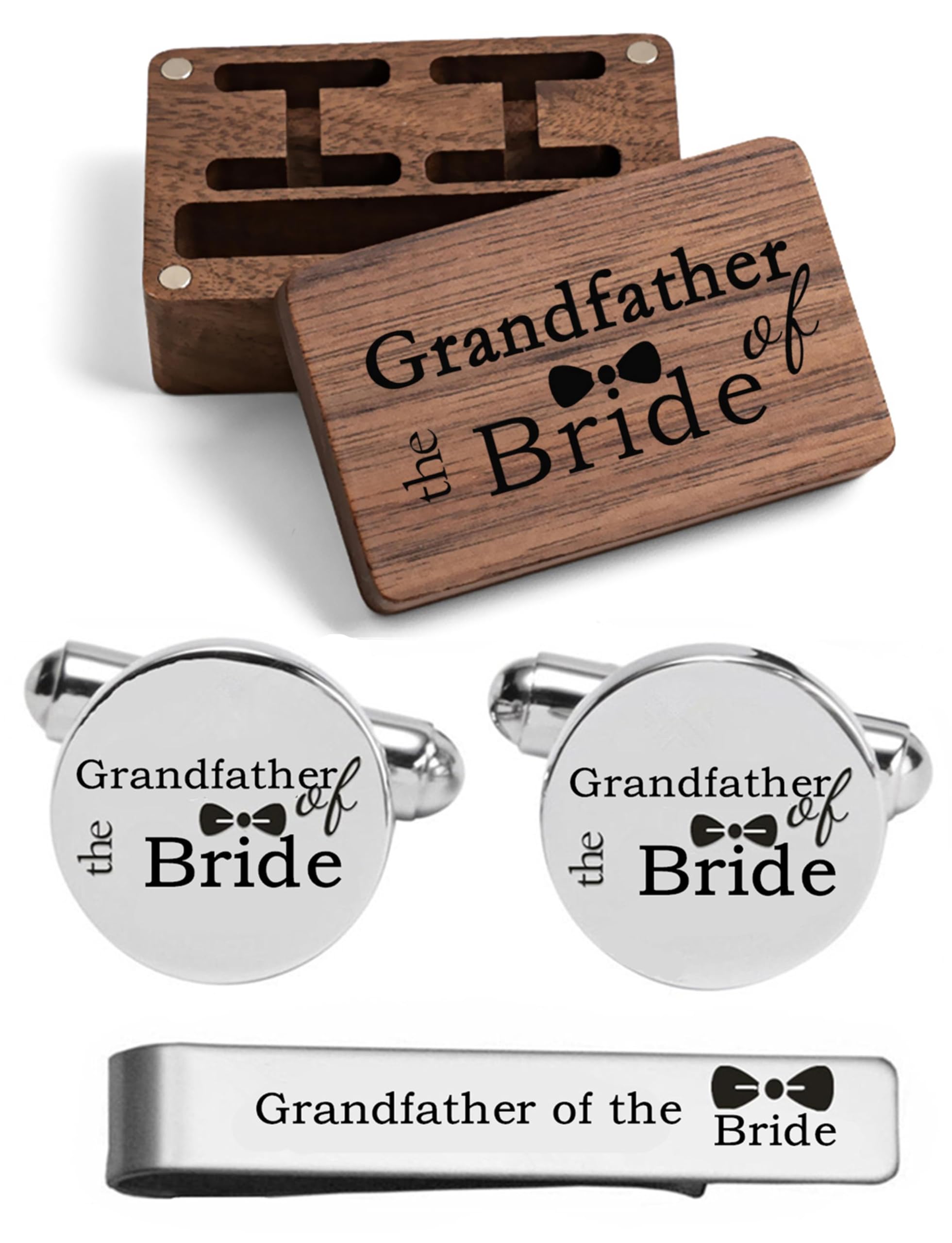 Kooer Custom Personalized Cufflinks & Tie Clip Set Wedding Jewelry Cufflinks Engraved Gifts for Men, silver-and-stainless-steel, cufflinks tie clip tie tack