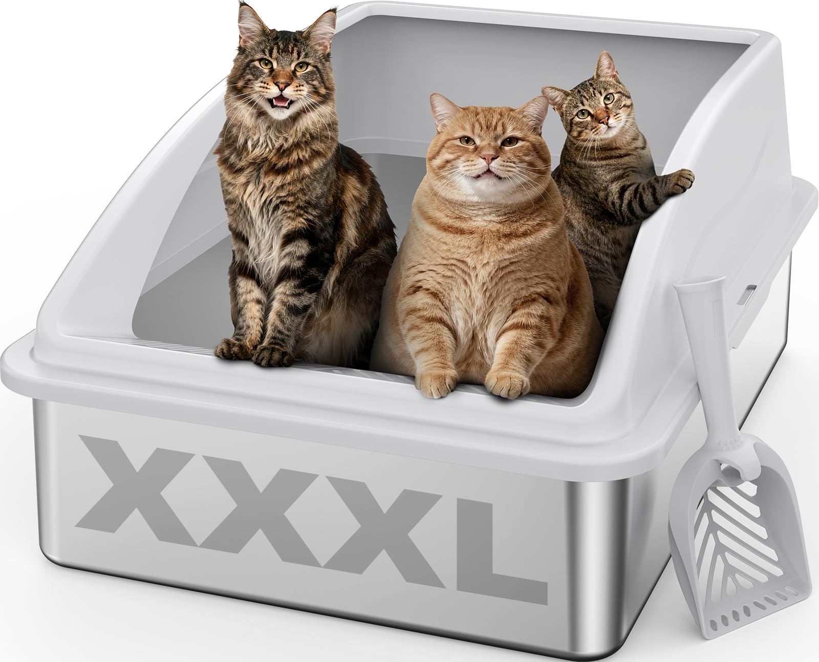 AIPERRO Stainless Steel Litter Box Extra Large for Big Cats and Multi-Cats | Jumbo Extra Large Metal Cat Box with High Sided Lid, Anti-Urine Leakage, Non-Stick,Include Litter Scoop Image