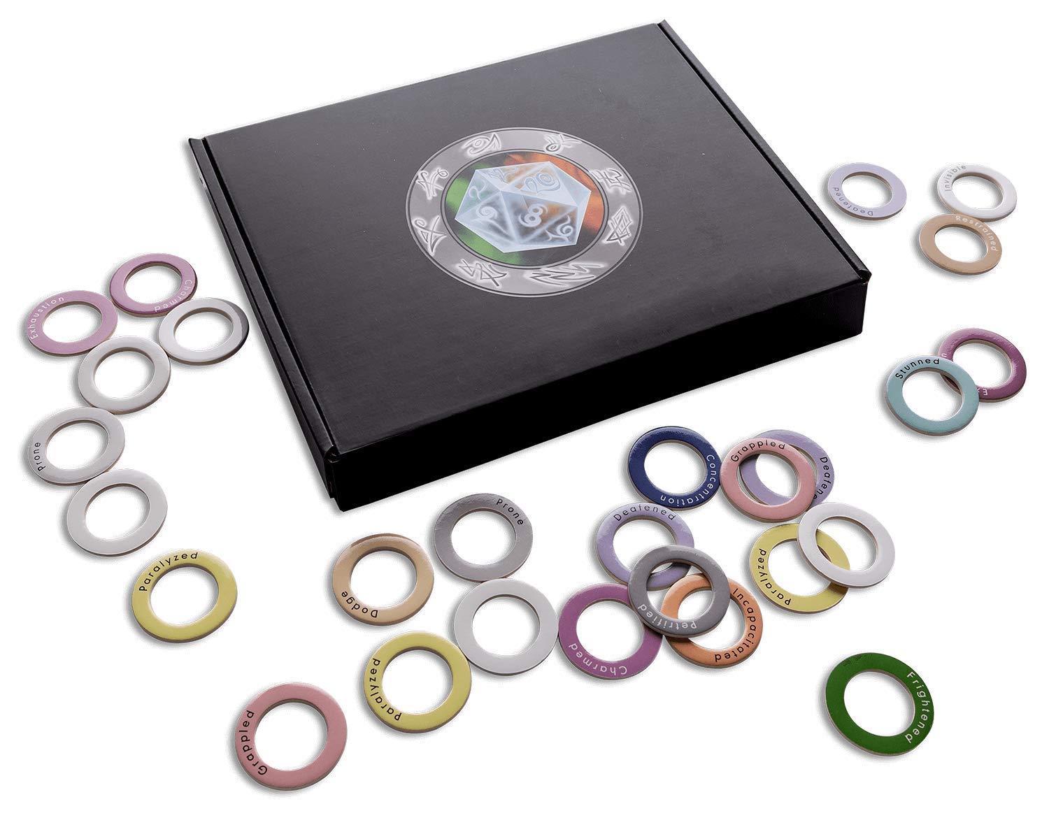 Hexers RPG Status Markers, Track Conditions Effects Spells with Simple Rings, Compatible with Dungeons and Dragons D&D DND Pathfinder Role-Playing, 80 pcs, Dry Erase Customizable