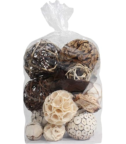 CIR OASES Lot De 9 Boules Décoratives Multi-matériaux, Tricolores, En Rotin Naturel, Pour Remplissage De Vase, Décoration De Table (vert