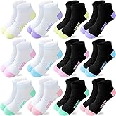 JAMEGIO Girl Socks 12 Pairs Ankle Socks Girl Athletic Running Low Cut Sports Sock for for Little Big Girls