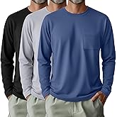 August Alley 3 Pack Men's Big and Tall Long Sleeve Shirts, Crew Neck Slim Fit Pocket T Shirts Casual Basic Athletic Tops
