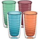 Tervis Clear & Colorful Tabletop Made in USA Double Walled Insulated Tumbler Travel Cup Keeps Drinks Cold & Hot, 16oz - 4pk, Assorted
