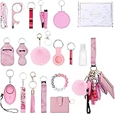 Ankilo Upgraded Safety Keychain Set for Women, Wristlet Strap Keychain with Personal Alarms, Mirror, Pom Pom, etc. (18PCS)