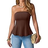 PINKMSTYLE Women Strapless Tube Top Slim Fit Double Lined Peplum Tank Tops Trendy Backless Y2K Going Out Summer Top