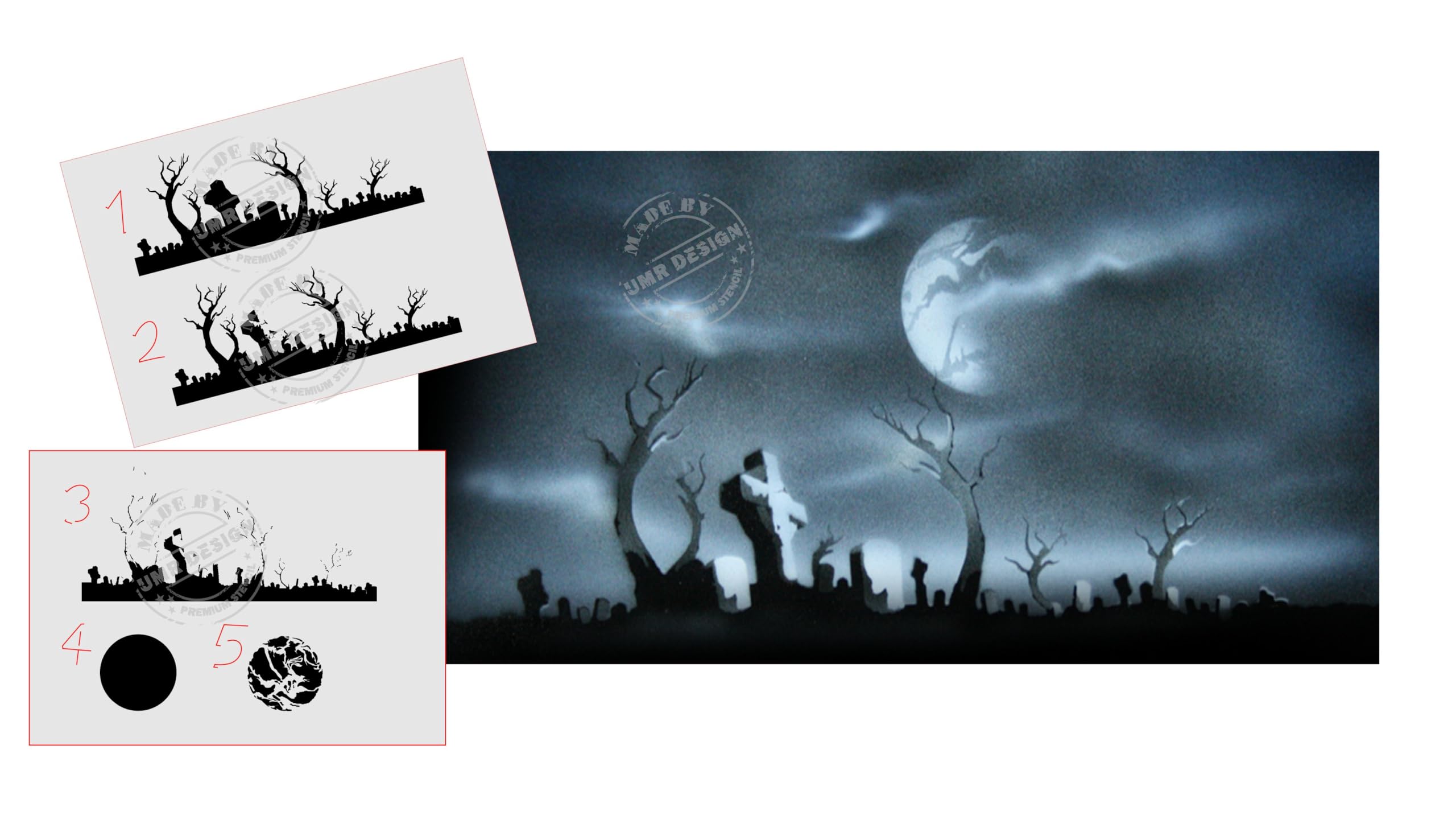 UMR-Design AS-009 Cementary Airbrushstencil Step by Step Size M