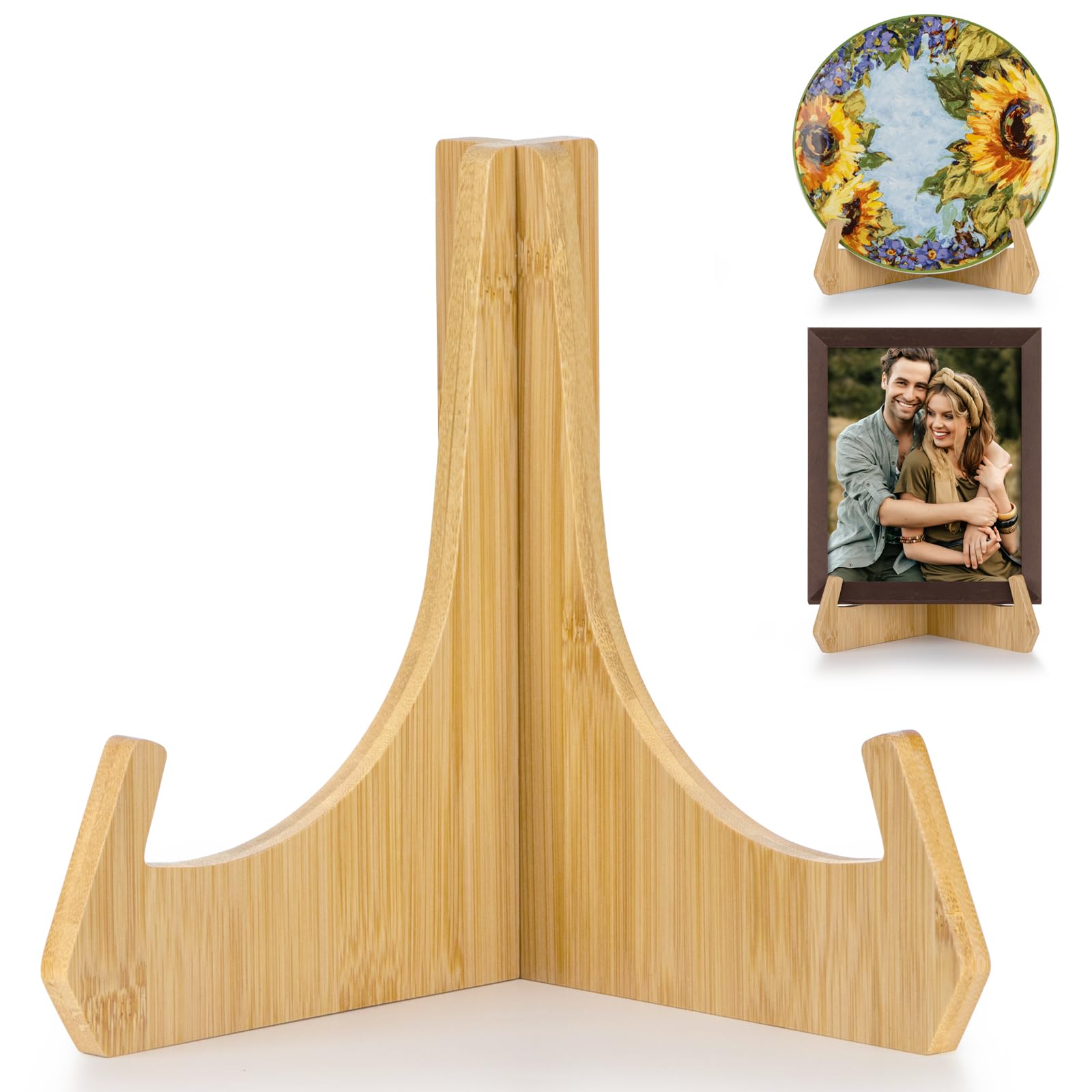 ANBOXIT Plate Stands for Display, 8 Inch Plate Holders for Displaying, Bamboo Picture Frame Holder for Tables, Tabletop Easels, Decorative Stand for Platter, Dish, Book, Photo and Plaque (1 Pack)