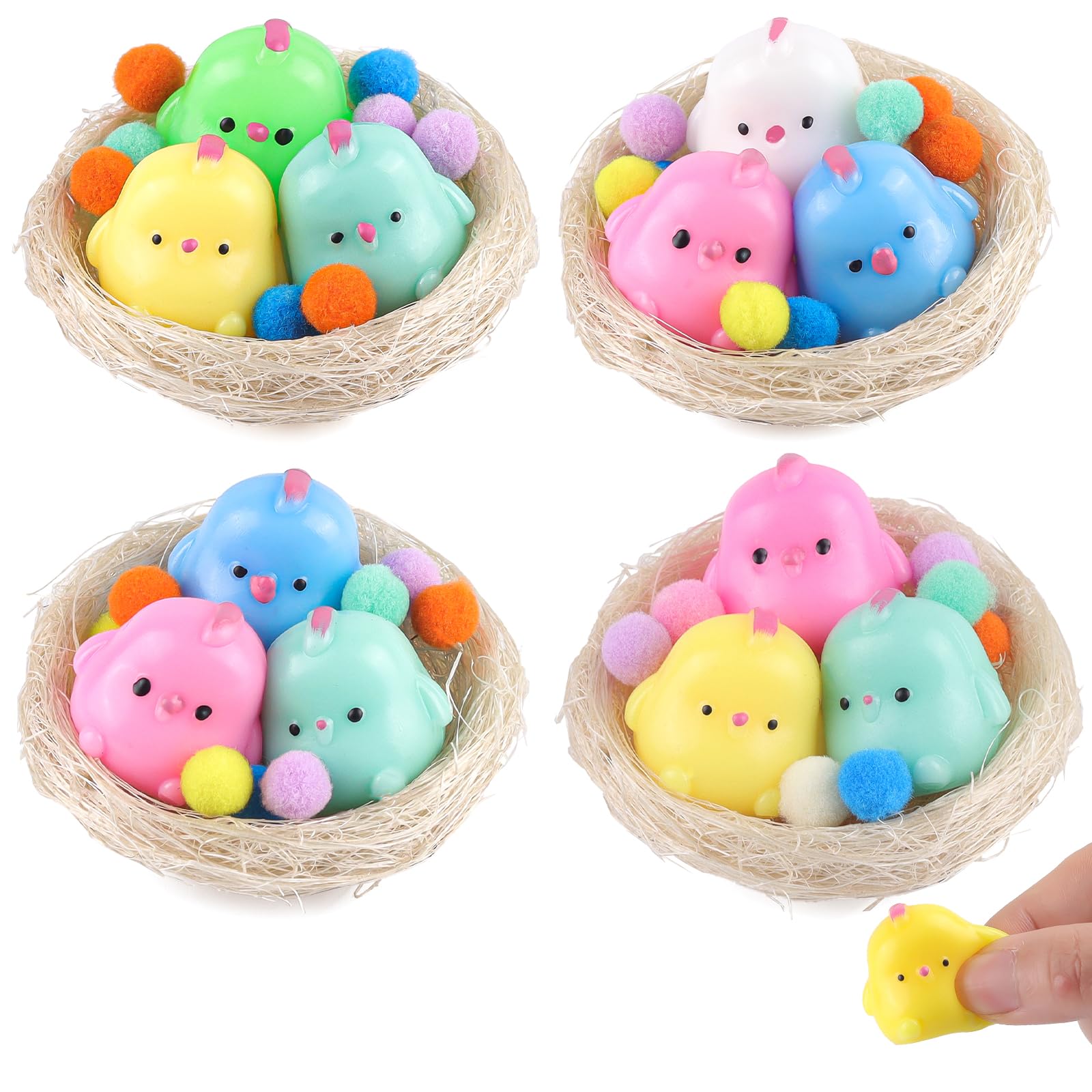 12 Pcs Chick Squishies Toy, Super Soft Chicken Squeeze Toys with Coop Easter Basket Stuffers Party Favors Easter Egg Hunt for Kids Boys Girls