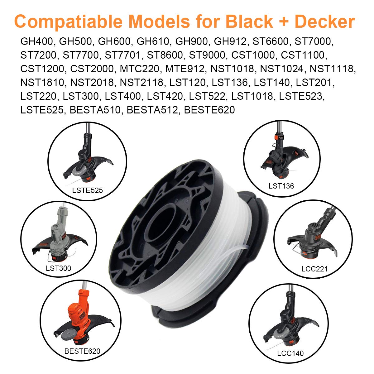 FARAER Replacement AF-100 Spool for Black and Decker Weed Eater with RC-100-P Spools Cap and Spring for AFS Trimmer,12 AF-100 Trimmer Spools,2 Spool Cap Cover,2 Spring