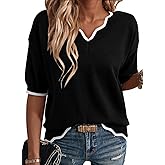 Dokotoo Women's Casual V Neck Short Sleeve Sweater Ribbed Knit Lightweight Sweaters Tops Fashion Clothing Outfits