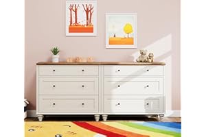 WAMPAT White Dresser for Bedroom with 6 Drawers, Wood Dressers with Wide Chest of Drawers, Mid Century Modern Wooden Closet Storage Organizer, Large Kids Dressers for Nursery, Living Room, Hallway