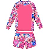 BAOHULU Girls Rash Guard Swimsuit 2 Pieces Long Sleeve Bathing Suit UPF 50+ Quick Dry Beach Swimwear Size 3-14 Years