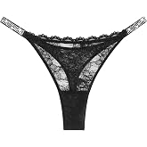Avidlove Women Lace Thong Rhinestone Straps Sheer Lace Underwear Briefs | Lace Thongs for Women with Rhinestone-Embellished Strap Cheeky Underwear Sexy Panties