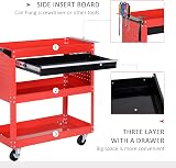 DURHAND 3-Tier Tool Trolley Cart Storage Shelf with Drawer Red 82x35x76 cm view 4