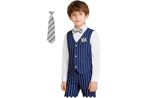 BOIHEDY Boy Suits Stripe Tuxedo Suit Set Complete Outfit Formal Wedding Party Wear Ring Bearer Outfit