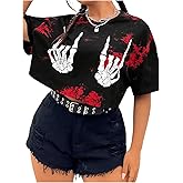 SOLY HUX Women's Plus Size T Shirt Tie Dye Skull Graphic Print Half Sleeve Tee Crop Tops