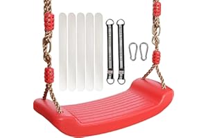 KEXIKELE Plastic Swing Seat,Kids Swing Seat with 6.6ft Adjustable Rope and 2 Carabiners,Red Swings Pro with Non Slip Tape for Backyard Playground Indoor Outdoor