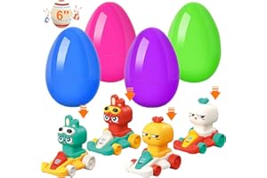 HEKEDES 6" Easter Eggs with Animal Toys, Rabbit and Chick Press and Go Car, Toddler Easter Basket Stuffers Egg Fillers Montessori Toys Easter Gifts for Kids Boys Girls