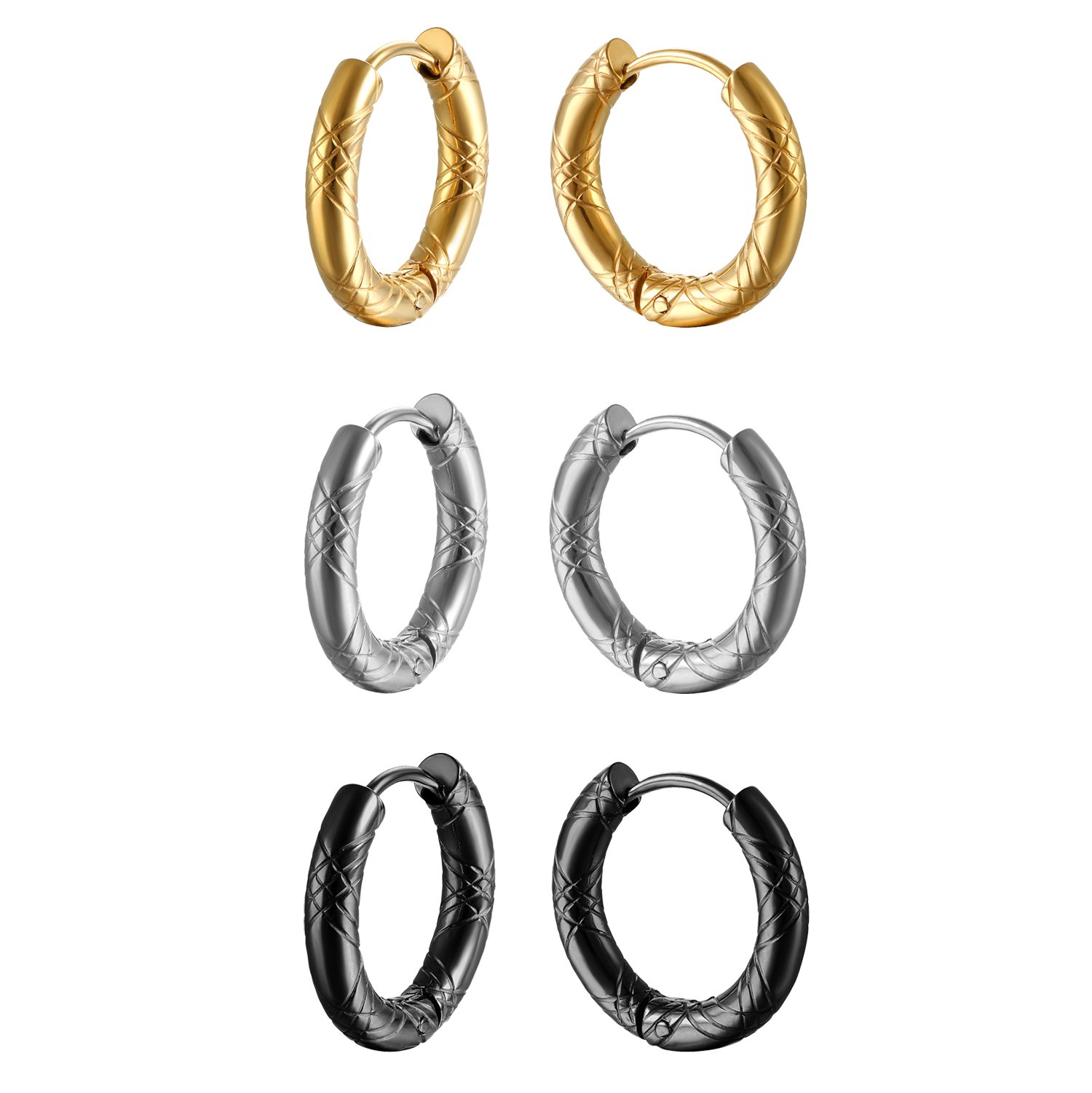 18mm Stainless Steel Piercing Hoop Earrings for Men Women,Hypoallergenic,Black,Gold,Silver