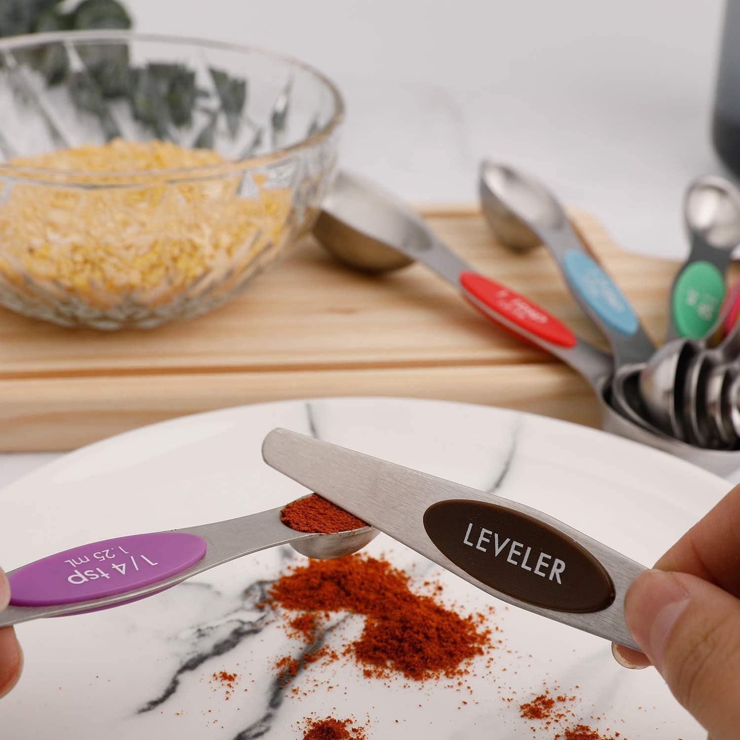13 Piece Stainless Steel Measuring Spoons Set, Including 7 Double Sided Magnetic Measuring Spoons, 1 Leveler and 5 Mini Measuring Spoons, for Dry and Liquid Ingredients, Fits in Spice Jar (Multicolor): Kitchen & Dining