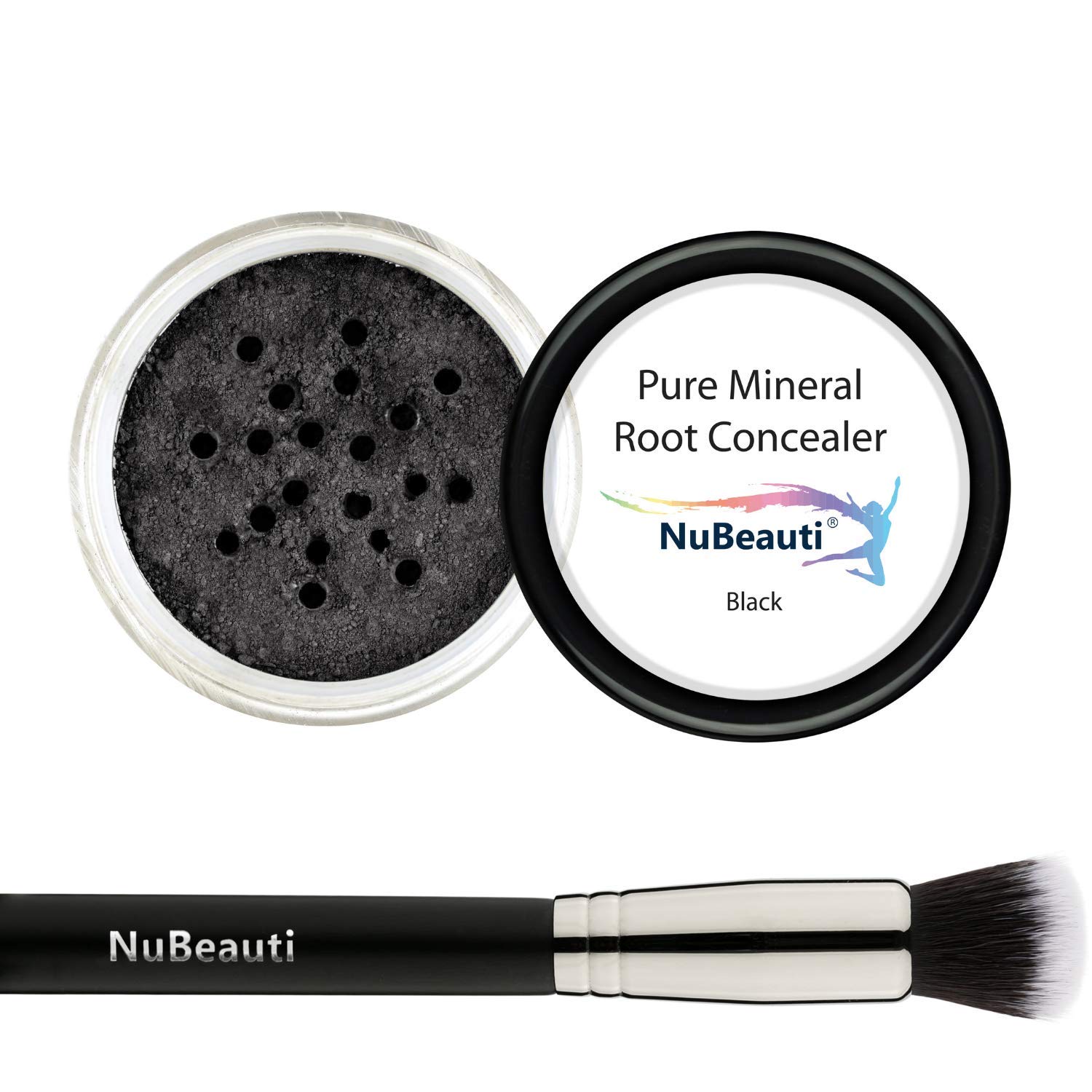 Root Concealer Touch Up Powder | All-Natural Crushed Minerals With Brush | Fast and Easy Total Gray Hair Cover up For Black | Brown | Auburn and Blonde Hair .30 ounce (Black)