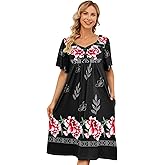 udforsk House Dresses for Women with Pockets Moo Moo Nightgown Short Sleeve Mumu Dress Lounge Dress S-5XL