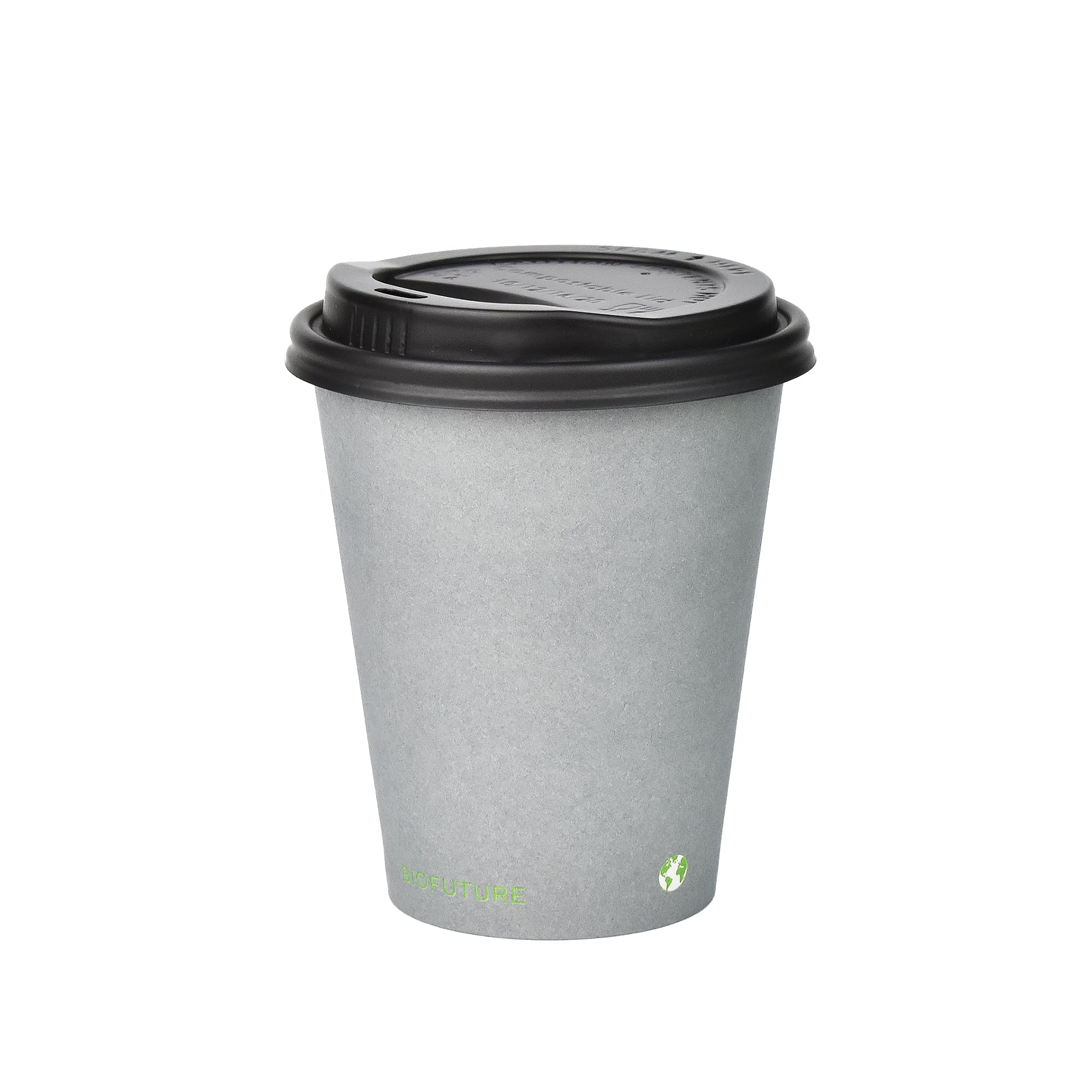 BIOFUTURE Biodegradable Coffee Cups – Grey, 50 Count Disposable, 8 Ounce Paper Cups with Lids – Eco-Friendly and 100% Compostable – Ideal for Tea, Coffee, and Hot Drinks s (50 Pcs, Grey, 8oz)
