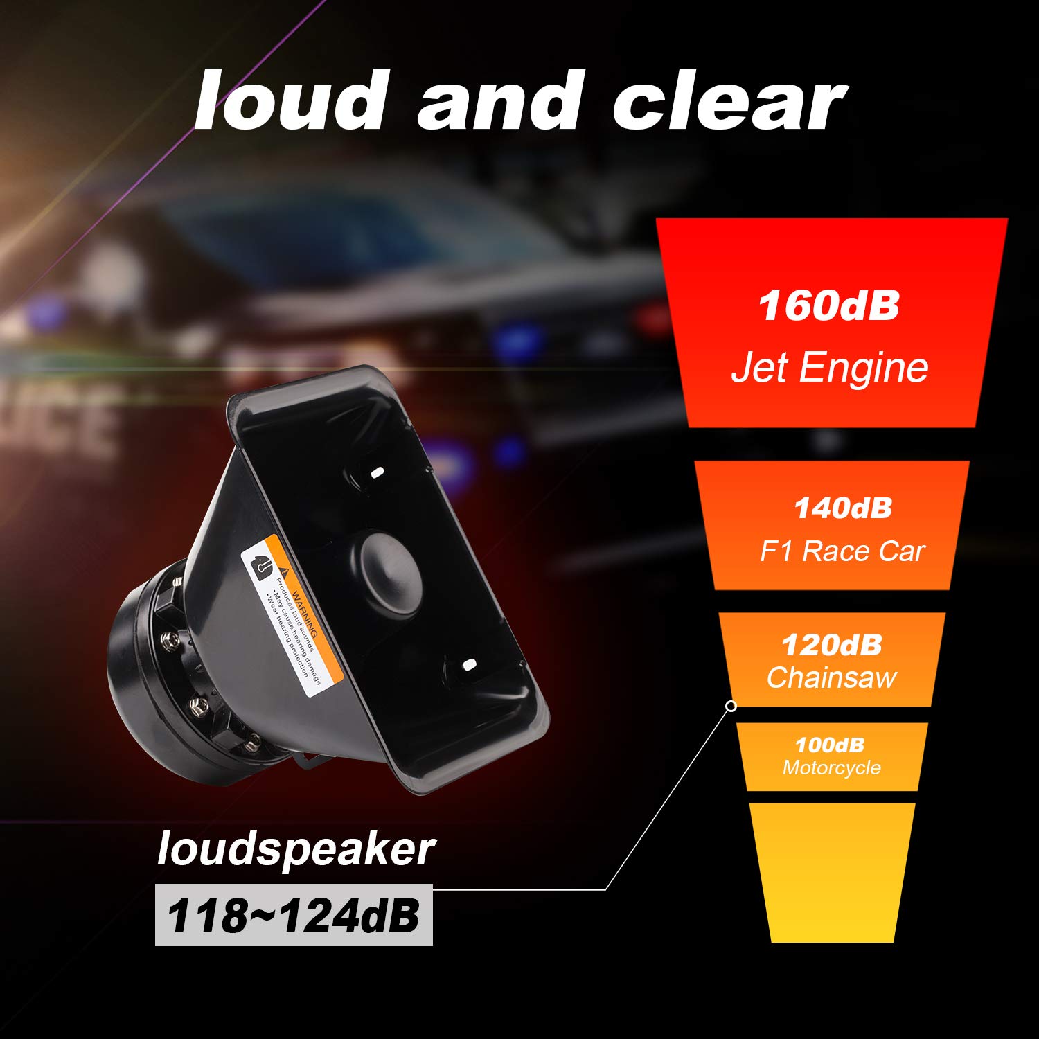 CJB200P Amplifier Police Siren & Black Plastic Square Speaker,DC12V 200W 9 Tones Wired Handheld Microphone Loudspeaker Emergency Siren Electronic PA System
