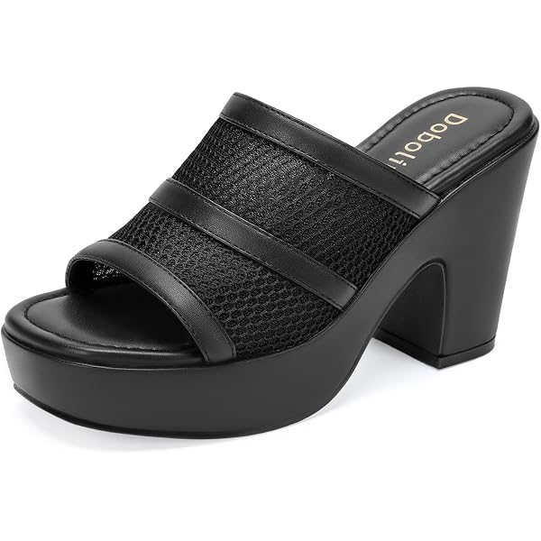 Amazon.com | Women's Knit Platform Mule Sandals, Square Toe, Block