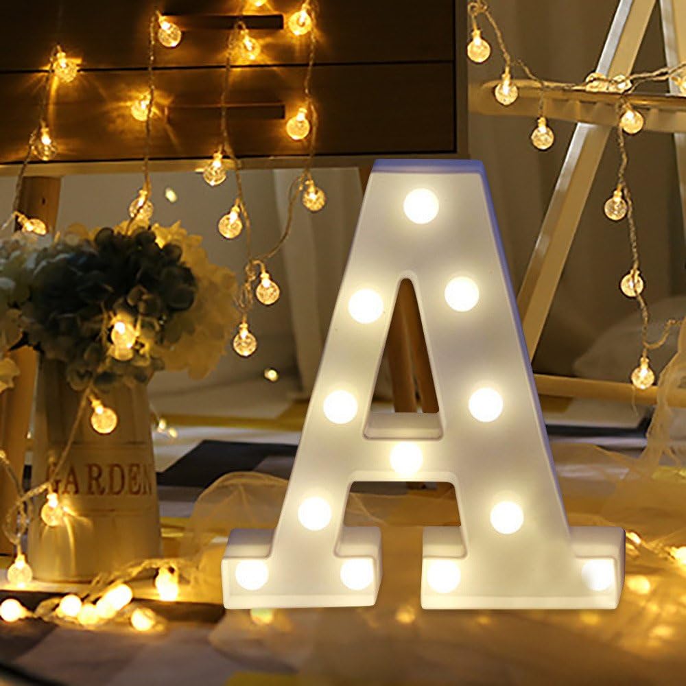 Oksea Alphabet LED Light Letter Lights Hanging Plaque Light Up White Plastic Letters Standing Lamp Party Decoration (A)