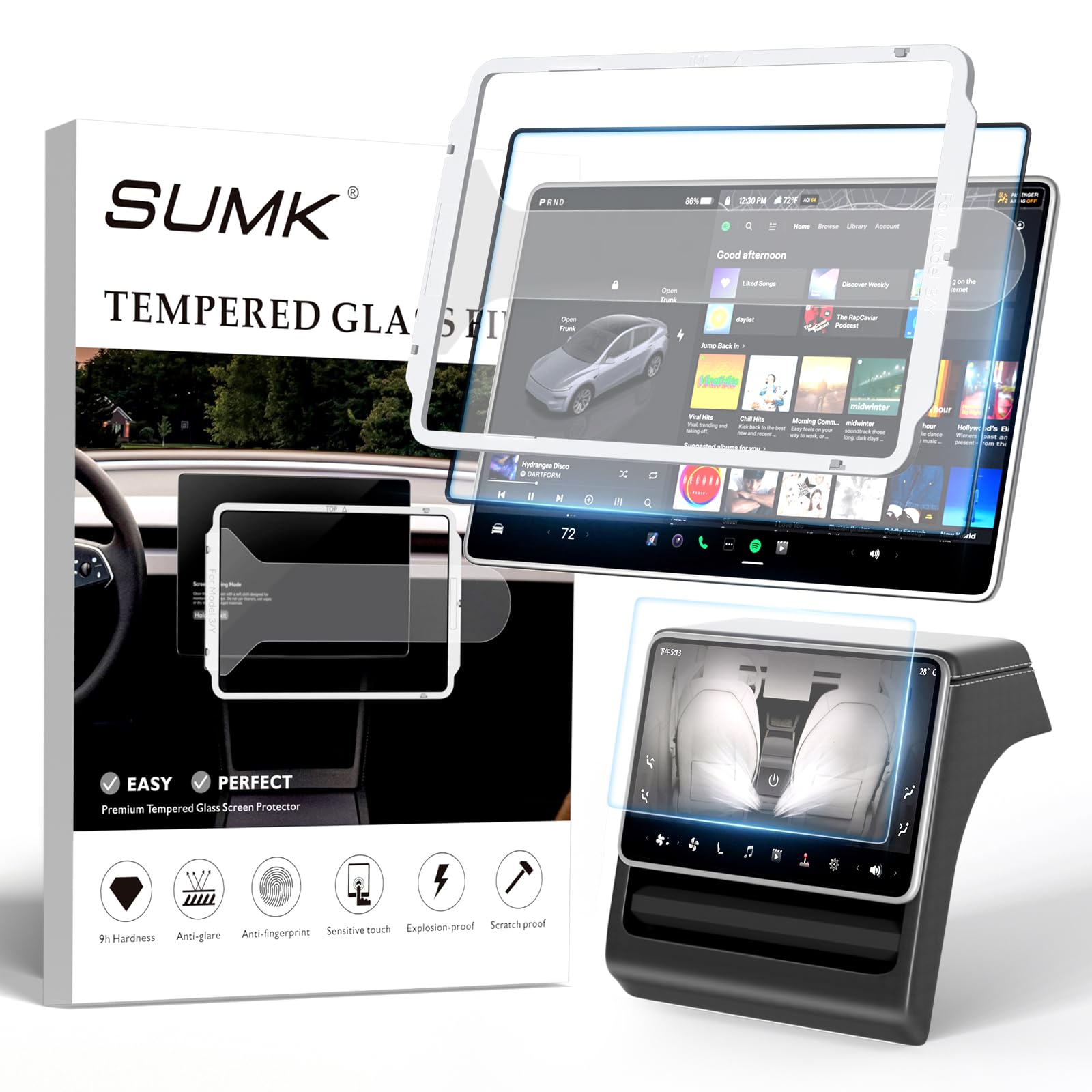 Photo 1 of SUMK Tempered Glass Screen Protector for Tesla Model Y Juniper Accessories 2026 & for Tesla Model 3 Highland Accessories 2024 2025 [Anti-glare & No-fingerprint & 9H] - 2pcs [Matte]
