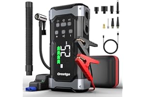 OREETGA Upgraded 9000A Car Battery Jump Starter with Air Inflator/Deflator Compressor, 9 in 1 Portable Jumper Box Power Pack (All Gas/12L Diesel) Combo Cordless Air Pump for Tire Inflator & Large LCD Screen