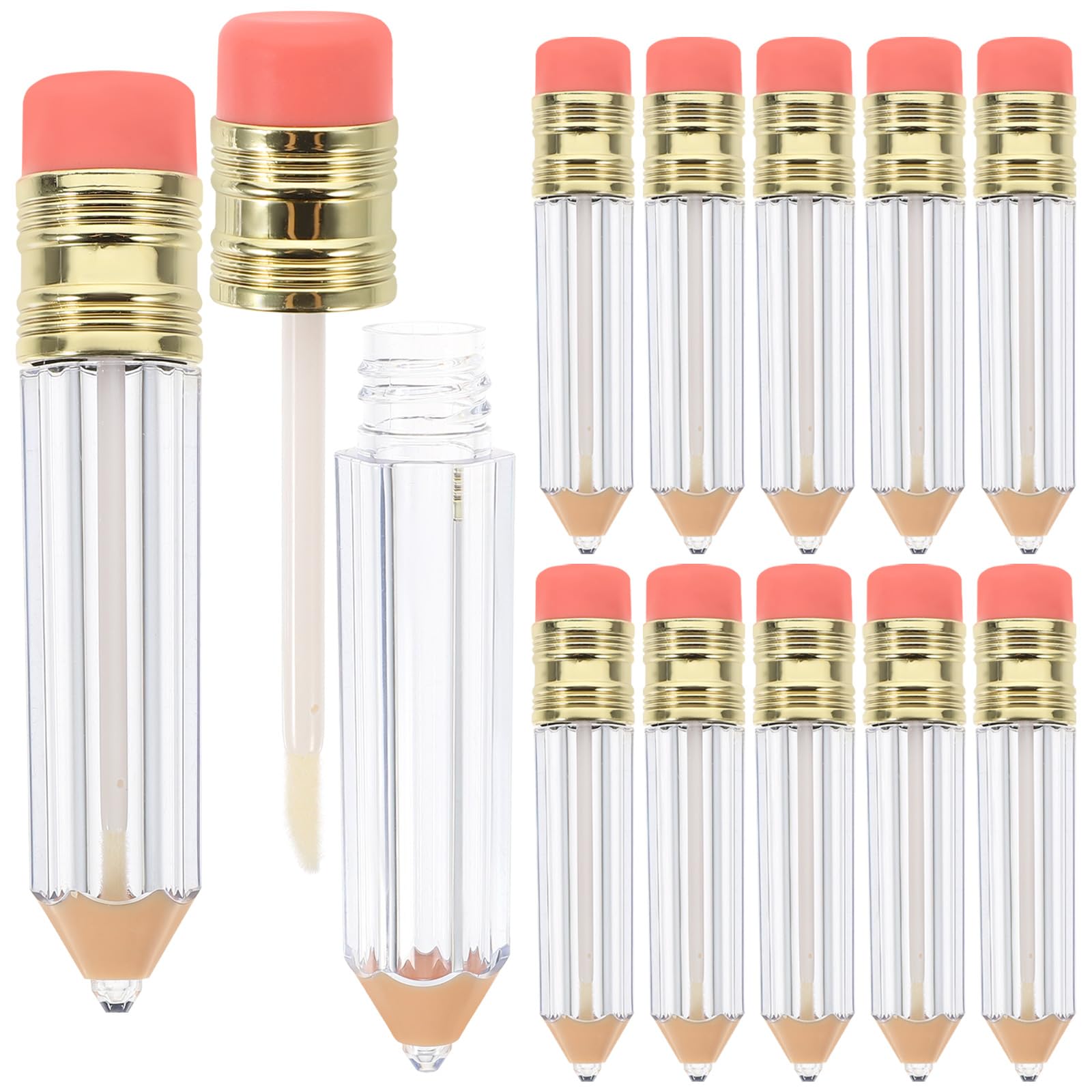 Lurrose 12Pcs Pencil Shaped Empty Lip Gloss Tubes Refillable Mini Lip Oil Bottles with Brush Clear Cosmetic Containers for DIY Balm and Travel