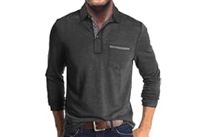 LEXIART Mens Fashion Polo Shirts Cotton Classic Long Sleeve Thermal Button Shirt with Pocket