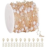 YOUBEIYEE 13 Feet Artificial Pearl Chain for Jewelry Making Gold Plated Brass Jewelry Making Chain Hollow Moon Star Link Chains Bulk