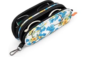 Tangoner Double Eyeglasses Case Soft Portable Zipper Sunglasses Pouch with Keychain Clip for Men Women