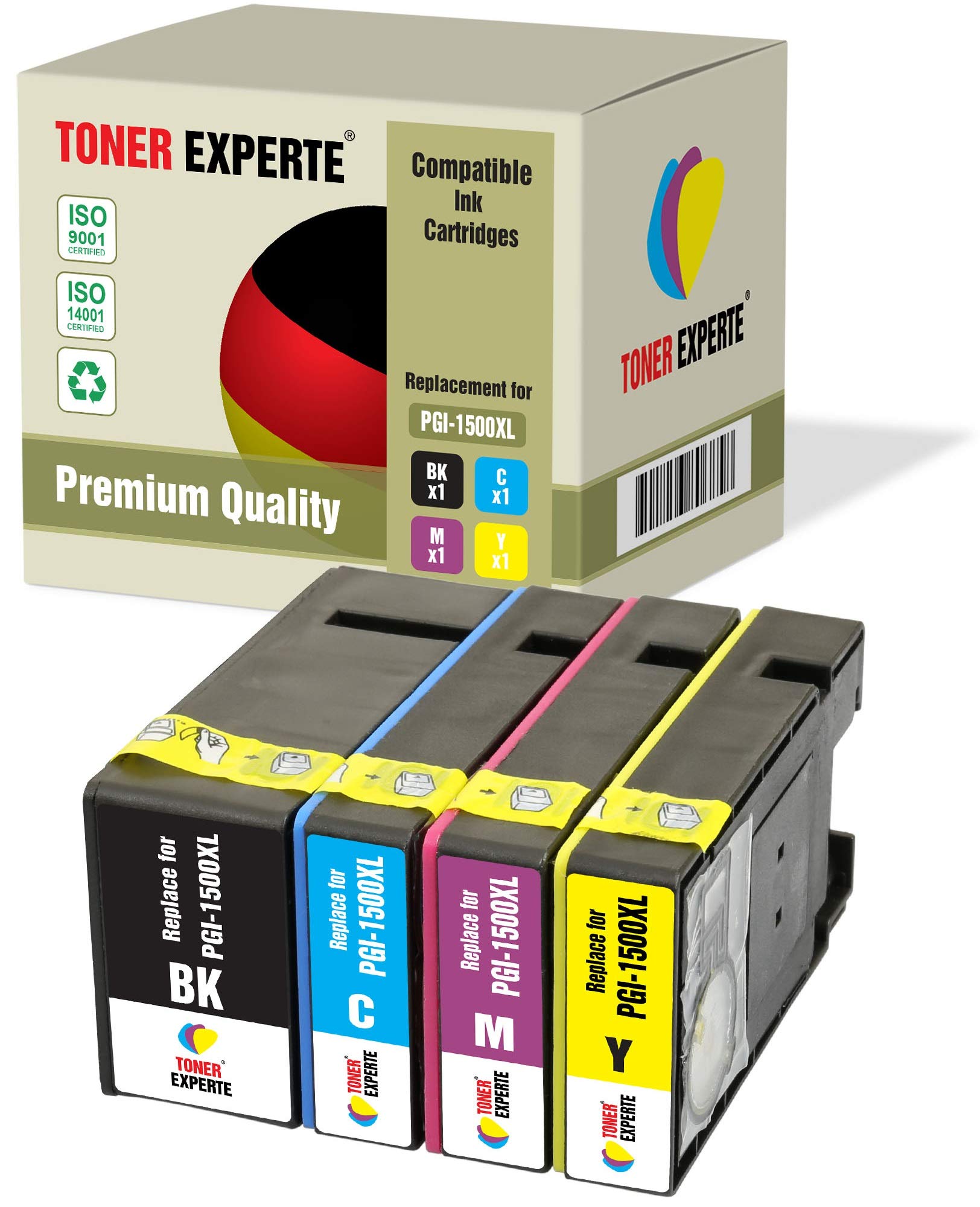 TONER EXPERTE Set of 4 XL Compatible PGI-1500XL Premium Ink Cartridges for MAXIFY MB2050 MB2150 MB2350 MB2750 MB2755 MB2155 (Black, Cyan, Magenta, Yellow)