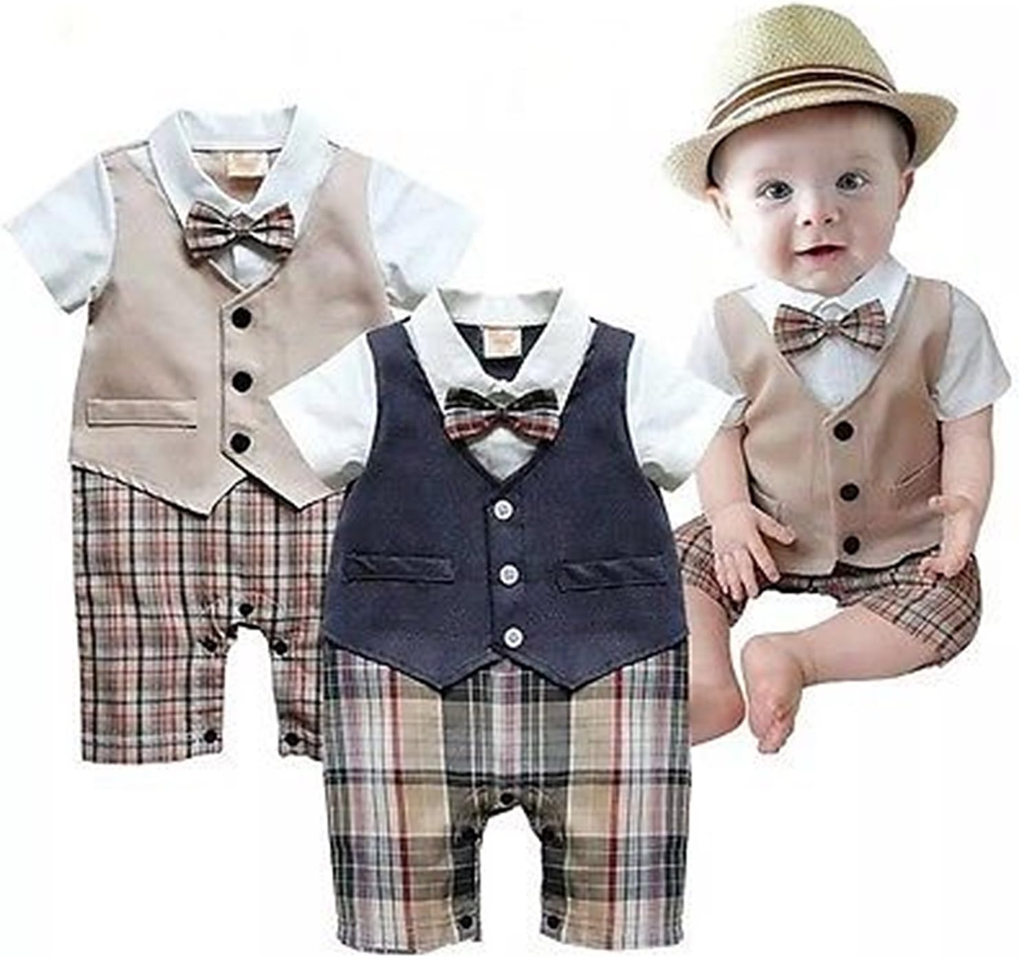 Abito Cerimonia Neonato Pagliaccetto Neonato Smoking Battesimo Manica Corta Tutina Formale Estate Per G 377831 - Foto 9