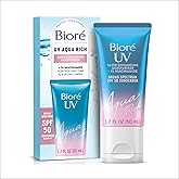 Bioré UV Aqua Rich Glow Enhancing Moisturizer with SPF, Daily Moisturizer with SPF 50, 1% Niacinamide Facial Sunscreen, 1.7 Oz