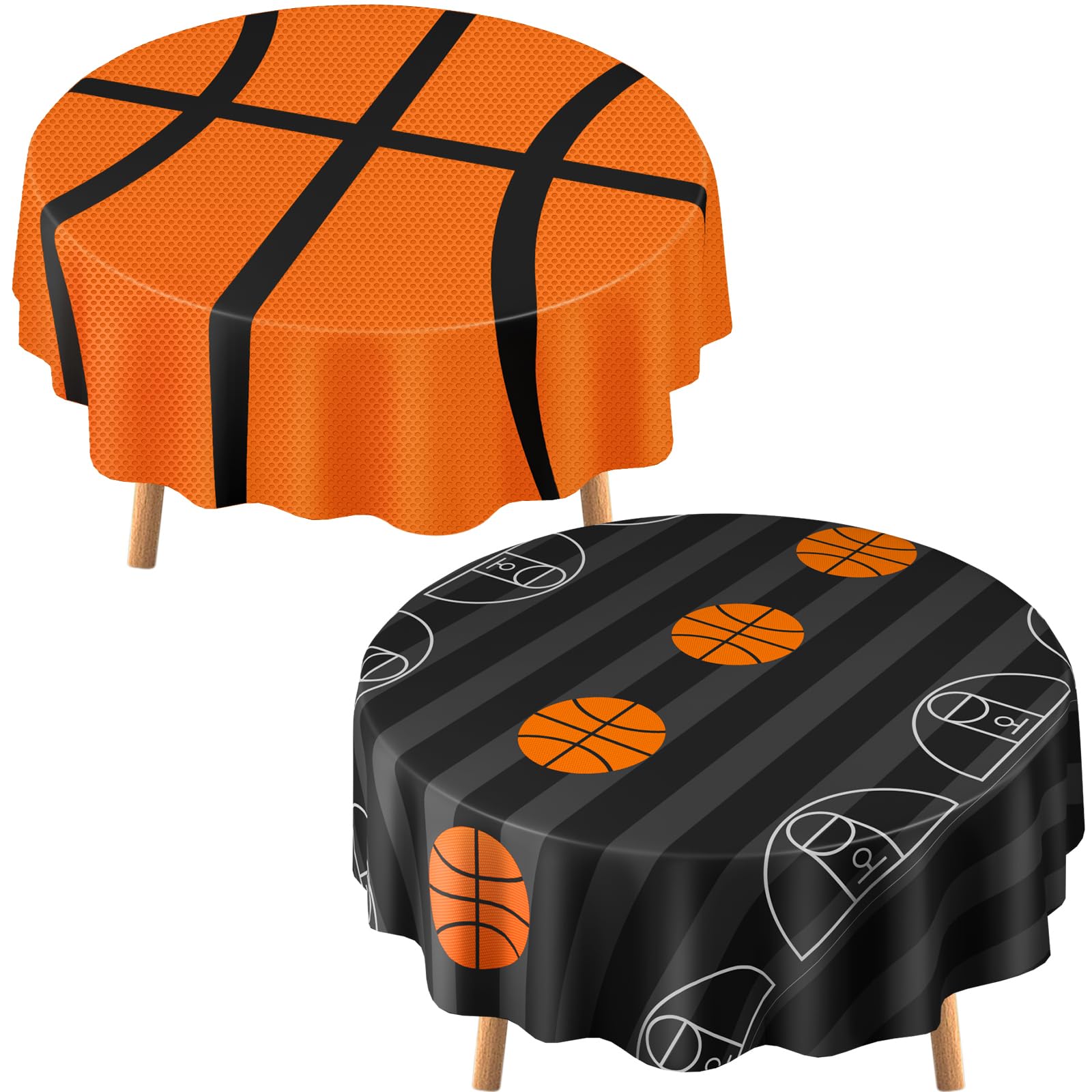 Photo 1 of **POSSIBLY MISSING PIECES** Funnymoom 2 Pack Round Basketball Tablecloth 84 Inch Plastic Basketball Party Decorations Disposable Table Cloth Washable Disposable Circle Table Cover for Birthday Party Supplies Decoration