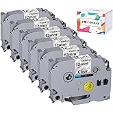 Hehua Clear Label Maker Tape TZe-131 TZe131 Compatible for Brother Label Maker Tape, Ptouch Tape 12mm 0.47 Clear Compatible for Brother Tze Tz Tape 12mm 0.47 Laminated, 6 Pack