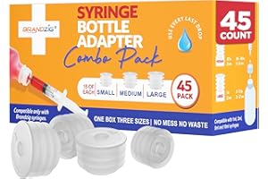 Medicine Bottle Syringe Adapter For Oral Dispensers 45 Pieces 3 Sizes (15 each size) | Press In Bottle Adapter for Liquid Medication | Only Fits Brandzig 1ml, 3ml, 5ml & 10ml Syringes