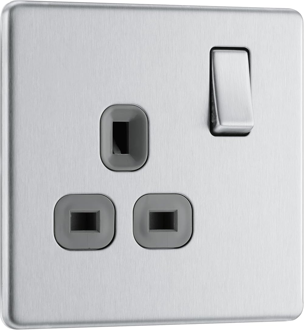 BG Electrical Single Switched Power Socket 13A Brushed Steel FBS21G