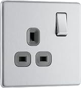 BG Electrical Single Switched Power Socket 13A Brushed Steel FBS21G