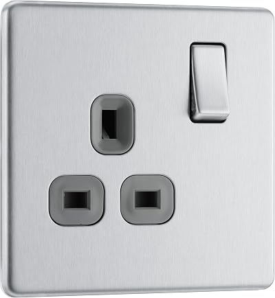 BG Electrical Single Switched Power Socket 13A Brushed Steel FBS21G