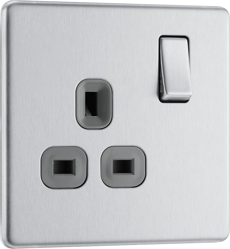 BG Electrical Single Switched Power Socket 13A Brushed Steel FBS21G